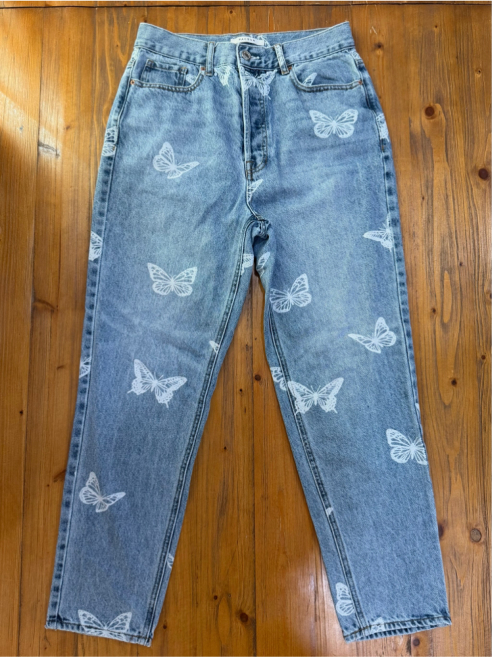 PacSun Ultra High Rise Slim Butterfly Print Jeans Size 28 Y2K